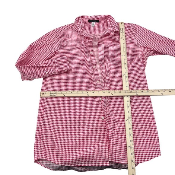 ND Intimates Pink & White Houndstooth Boyfriend Fit Button-Down Night Shirt - Picture 3 of 4